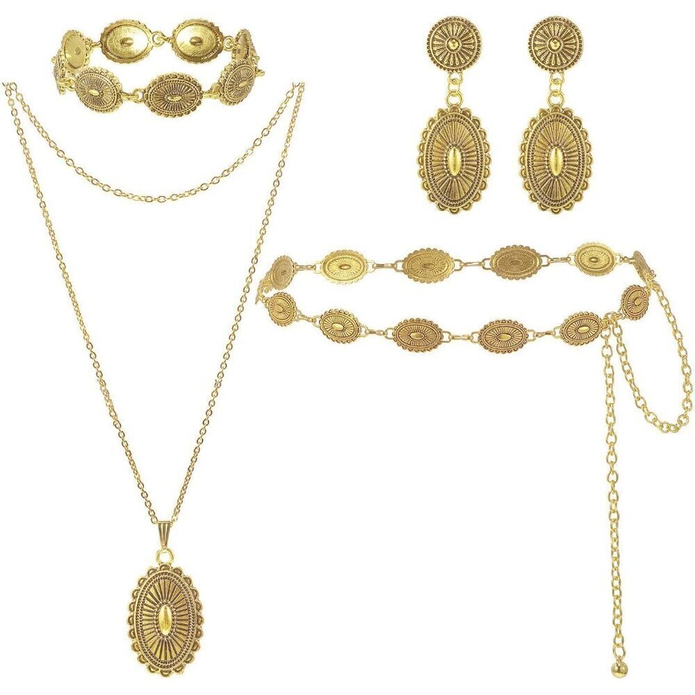 Turquoise Jewelry Sets for Women Western Concho Necklace Earrings Bracelets